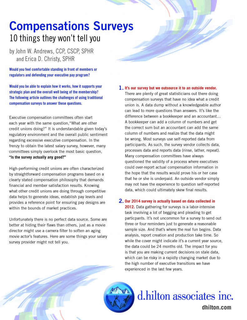 DHA Article Compensation Survey D. Hilton Associates Inc.